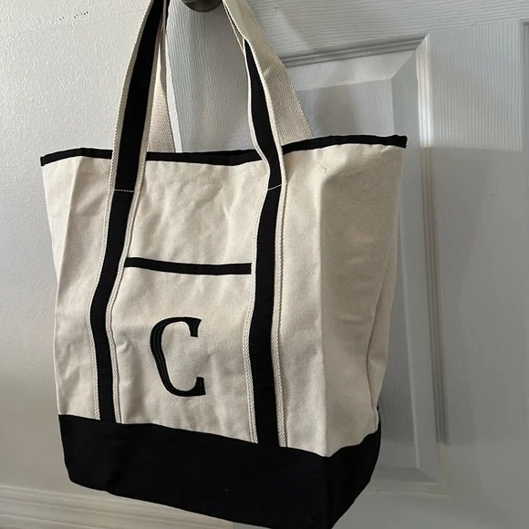 Black and White Canvas Tote Bag - Picture 2 of 3